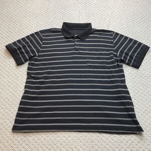 Unbranded Polo Shirt Mens 2XL XXL Black Striped Golf Rugby Cotton Pocket Top